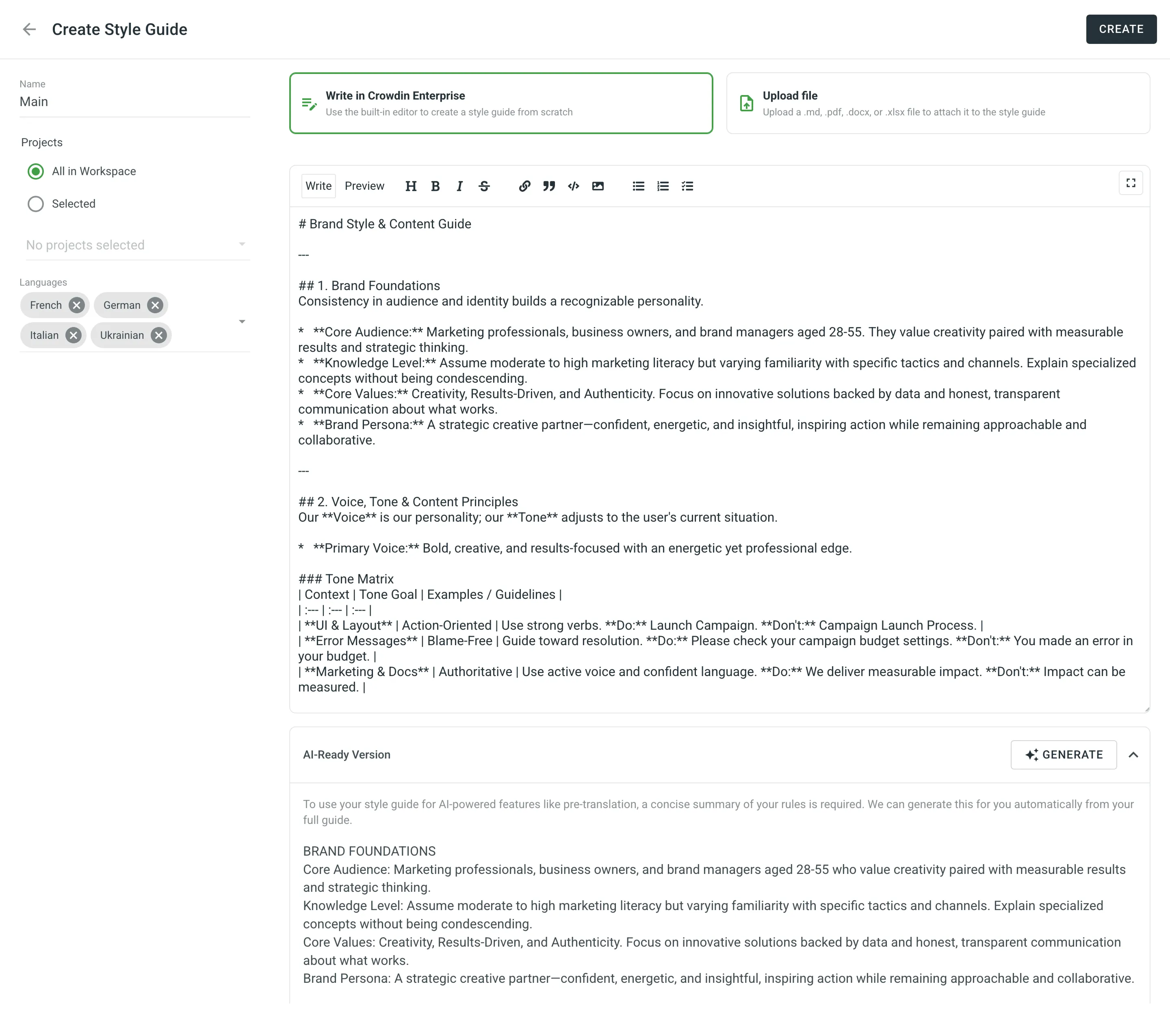 Create style guide dialog